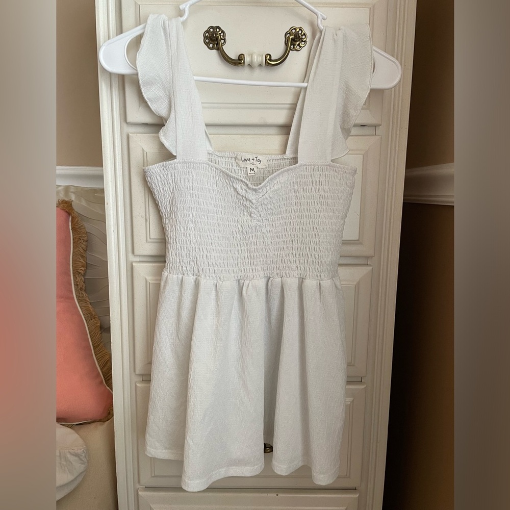 Love + Joy White Smock Top with Ruffle Sleeves
